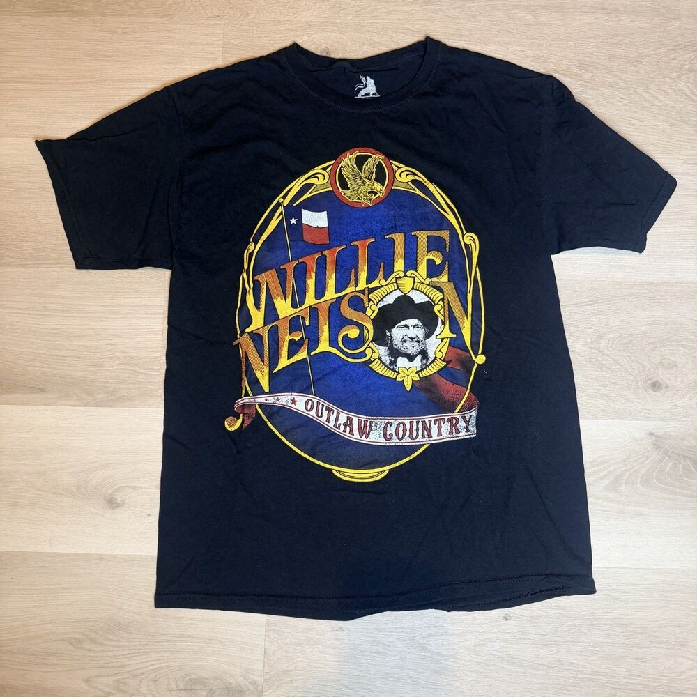 Zion Rootswear Willie Nelson Outlaw Country T Shirt Mens L Black Graphic Tee